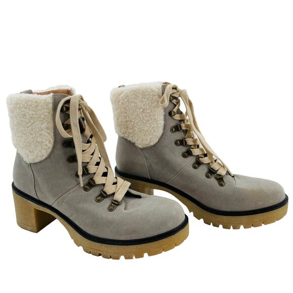 Oasis Society Gray Faux Suede Lace Up Chunky Heel Combat Military Boots 10 - Picture 2 of 14